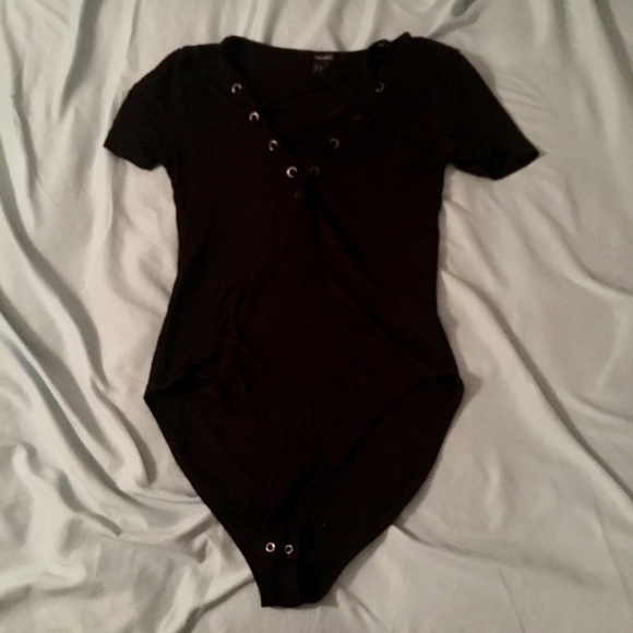 Sexy Black Lace-Up Knit Bodysuit - Picture 2 of 3